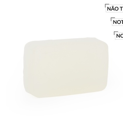 Sabão branco retangular com texto NÃO TRANSPIRA, NOT SWEAT, NO SUDA