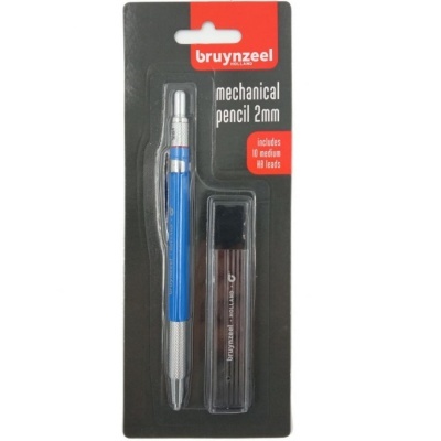 Lápis mecânico azul bruynzeel 2mm em embalagem com mina de grafite