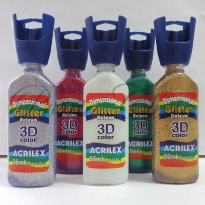 Frascos de glitter 3D colorido Acrilex com tampas azuis