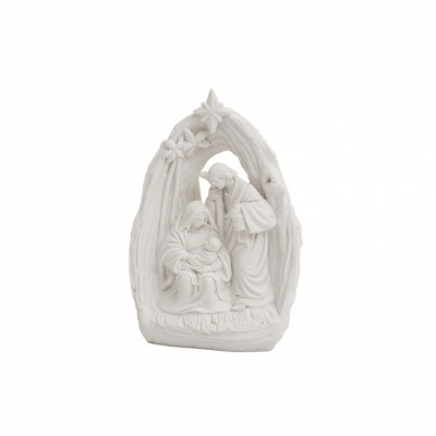 Estatueta branca da Natividade com figuras de Maria, José e berço