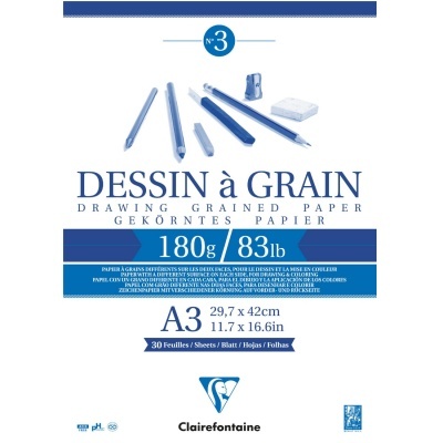 Caderno de desenho Clairefontaine DESSIN à GRAIN A3 180g 83lb, 30 folhas