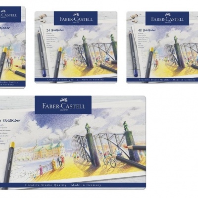 Conjuntos de lápis de cor Faber-Castell Goldfaber em várias quantidades com ilustração urbana