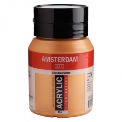 Frasco de tinta acrílica laranja claro da marca AMSTERDAM com tampa preta