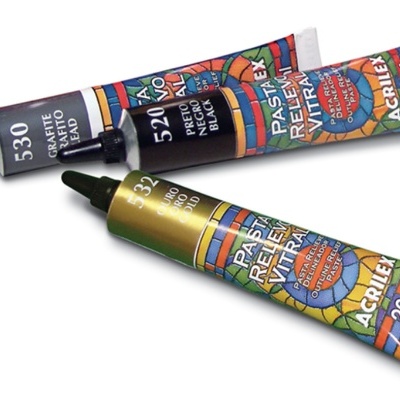 Dois tubos de pasta para relevo em cores preto grafite e preto da marca ACRILEX