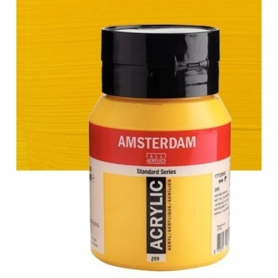 Frasco de tinta acrílica amarela Amsterdam com tampa preta
