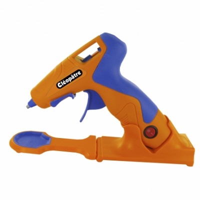 Pistola de cola quente Cléopâtre laranja e azul com suporte integrado