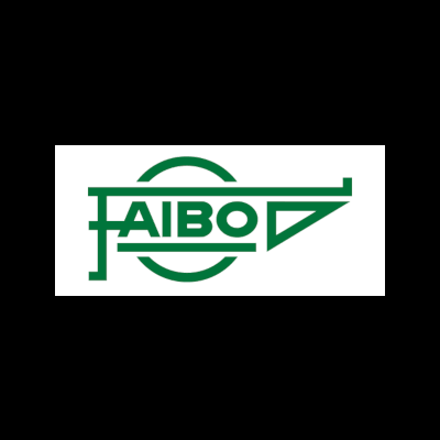 Logotipo da marca AIBO em verde com design geométrico