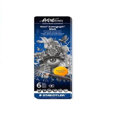 Estojo azul com 6 lápis pretos Staedtler Mars Lumograph black em estojo artístico