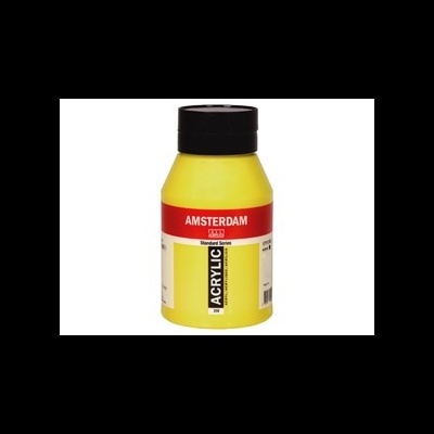 Frasco de tinta acrílica amarela Amsterdam com tampa preta