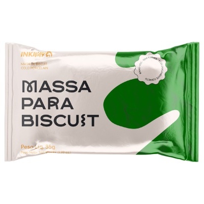 Pacote de massa para biscoito branco e verde com texto e selo original