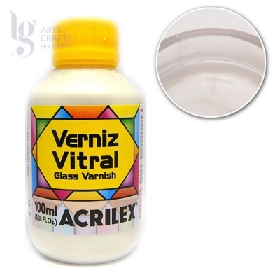 Frasco de verniz vitral Acrilex com tampa amarela e rótulo colorido