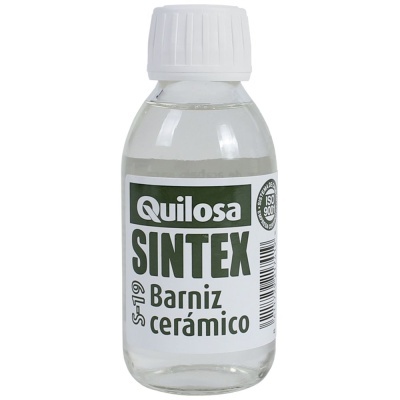 Frasco plástico transparente com produto Quilosa SINTEX Barniz cerámico S-19