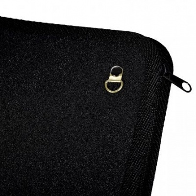 Estojo preto com fecho e acessório metálico