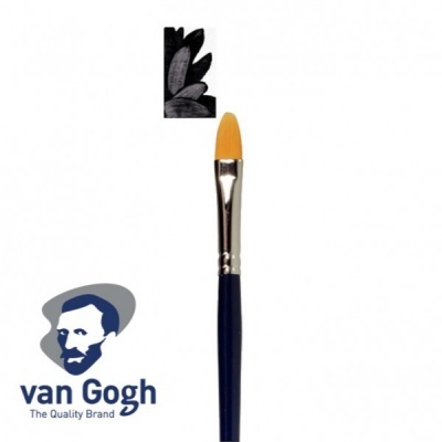 Pincel de pintura com cabo azul e cerdas amarelas com logo Van Gogh