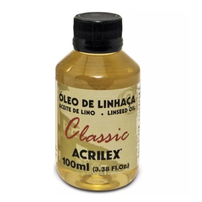 Garrafa plástica amarela de óleo de linhaça Acrilex 100ml
