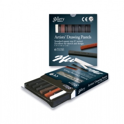 Conjunto de lápis pastel para desenho artístico Gallery com 6 cores em caixa azul