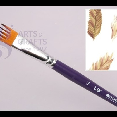 Pincel de pintura roxo com cerdas agrupadas e cartão com padrões de folhas