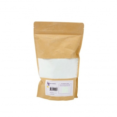 Bolsa castanha com janela transparente e pó branco interior