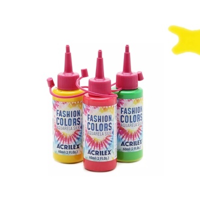 Quatro frascos de tinta Acrilex Fashion Colors em cores variadas sobre fundo branco