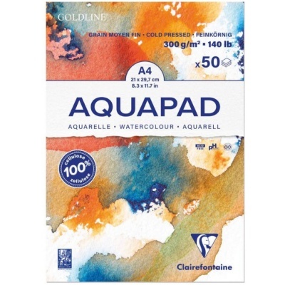 Bloco de papel para aguarela Clairefontaine Aquapad A4 com design colorido e selo 100% celulose