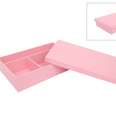 Caixa de arrumação rosa com tampa e divisórias internas