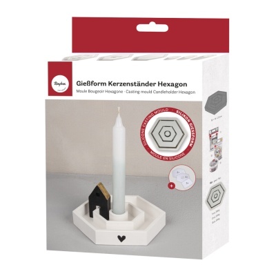 Molde silicone para castiçal hexagonal branco com vela e peça decorativa