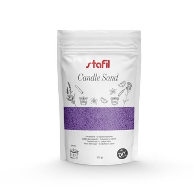 Saco branco de areia para velas roxa com rótulo stafil Candle Sand e 200 gramas
