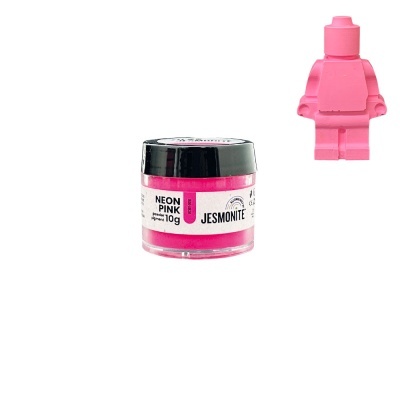 Frasco de tinta rosa neon Jesmonite com tampa preta e figura de brinquedo rosa