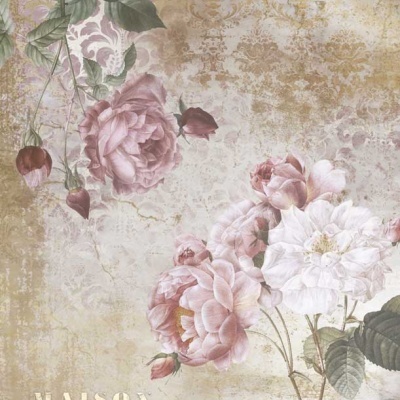 Papel de parede floral decorativo com texto MAISON Confiança PARIS