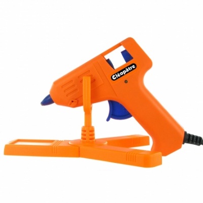 Pistola de cola quente laranja Cléopâtre com gatilho azul e suporte