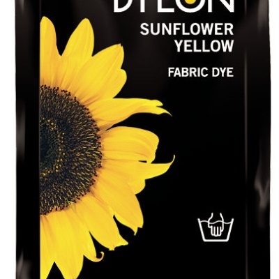 Pacote preto de corante para tecido DYLON Sunflower Yellow com girassol amarelo
