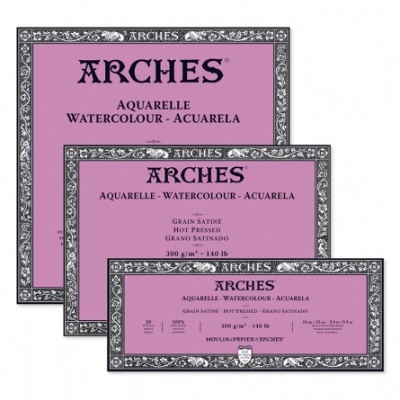 Blocos de papel para aguarela ARCHES lilás com detalhes em preto e branco