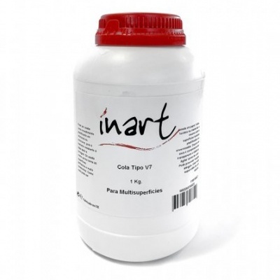 Frasco branco com cola inart e tampa vermelha.