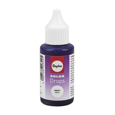 Frasco pequeno roxo com tampa branca e rótulo Landrayher Color Drops