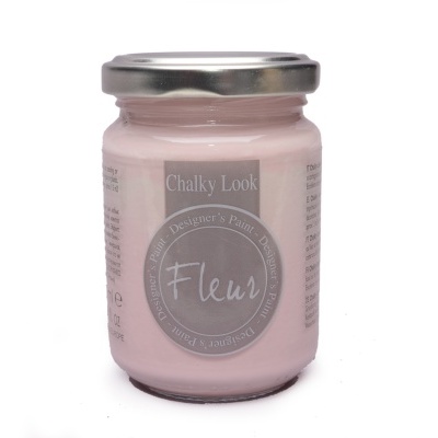 Frasco de tinta rosa claro com etiqueta cinza e texto em fundo branco