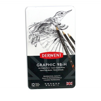 Estojo de lápis de grafite DERWENT GRAPHIC 9B-H com desenho de pássaro