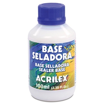 frasco branco com tampa azul Base Seladora Acrilex 100ml