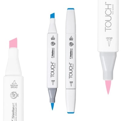 Marcadores Touch Twin Marker com ponta dupla cor rosa e azul em fundo branco