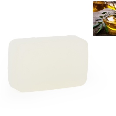 Sabonete branco com imagem de azeite em taça no canto superior