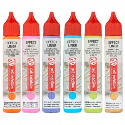 Seis frascos coloridos de tinta para delineador Effect Liner da Tulip Art Creation