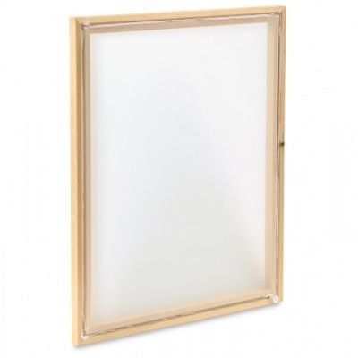 quadro com moldura de madeira clara e superfície branca lisa