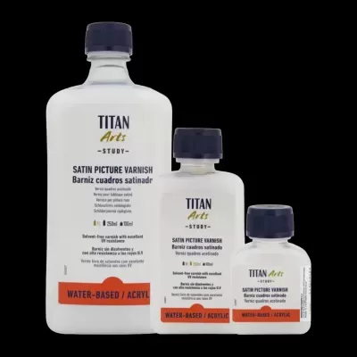 Frascos de verniz de quadro acetinado TITAN Arts com base aquosa