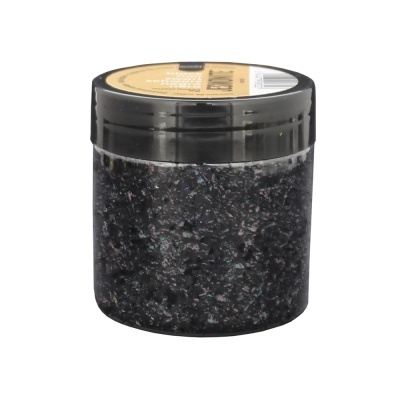 Frasco preto com produto granulado e tampa preta