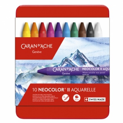 Estojo metálico com 10 pastéis de cera solúveis em água de várias cores