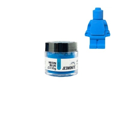 Frasco de pó pigmento JESMONITE Neon Blue e mini figura de plástico azul