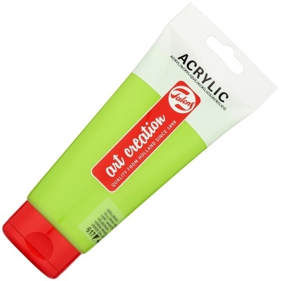 Tubo de tinta acrílica verde da Talens com tampa vermelha