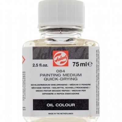 Frasco transparente de meio de pintura rápido para tinta a óleo com rótulo branco e tampa branca