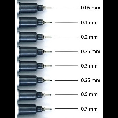 Canetas de ponta fina com várias espessuras de linha e uma caneta de ponta pincel