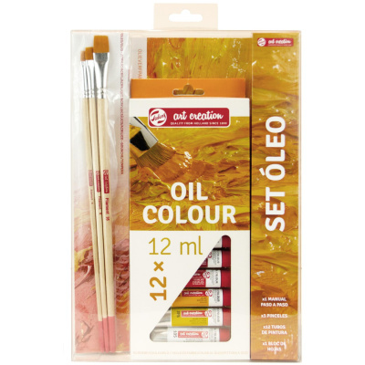 Conjunto de pintura a óleo Talens Art Creation com 12 tubos, 3 pincéis e bloco de folhas