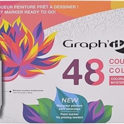 Conjunto de 48 marcadores Graphit Go! em caixa colorida com texto em francês e inglês